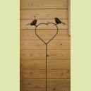 Tuteur coeur avec 2 oiseaux en métal recyclé (modèle face à face)
